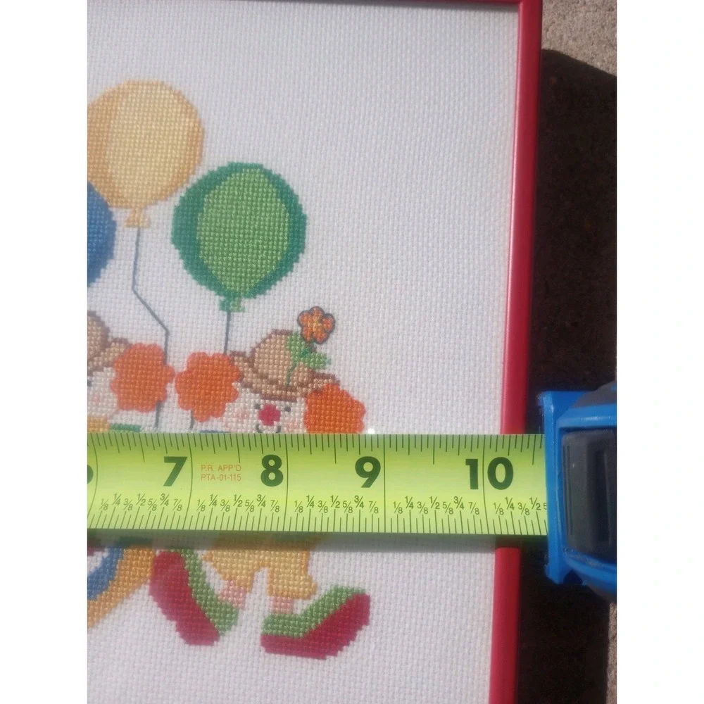 Vintage 70s Cross-stitch Clown Balloon Red‎ Frame 10x9 Wall Art